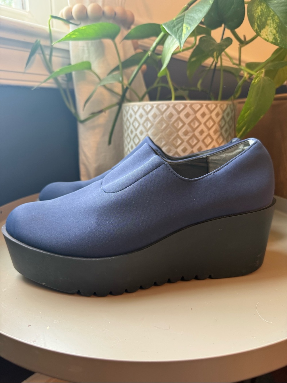 Donald J. Pliner 8 Slip-On Platform Wedge Navy Preppy Color Block Classic Comfy